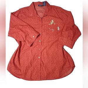 POOH | Vintage Disney 100% Cotton Tigger Button Up Floral Print 3/4 Sleeve | XL